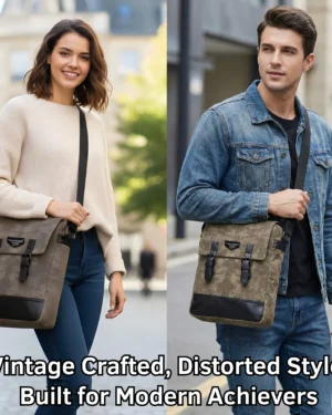 Retro Distorted Vintage Cotton Canvas Messenger Bag (Khaaki)