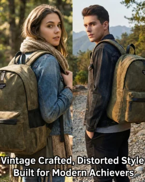 Distorted Vintage Cotton Canvas Backpack (Khaaki)