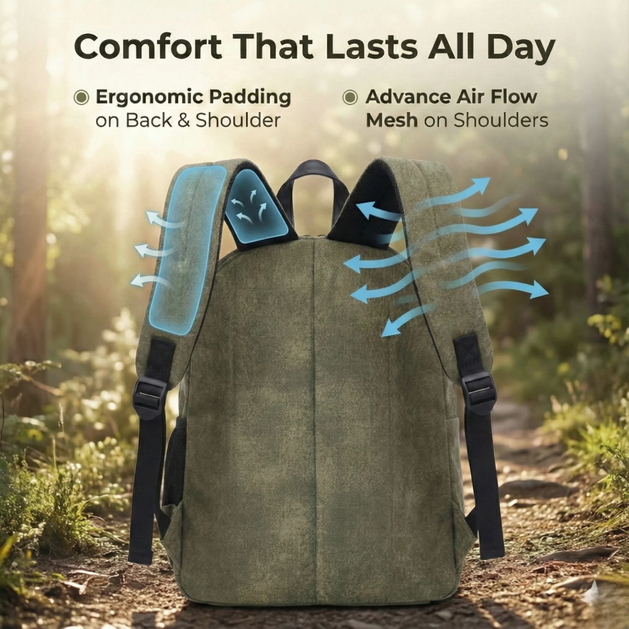 Distorted Vintage Cotton Canvas Backpack (Khaaki) - Image 3