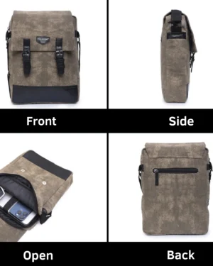 Retro Distorted Vintage Cotton Canvas Messenger Bag (Khaaki)