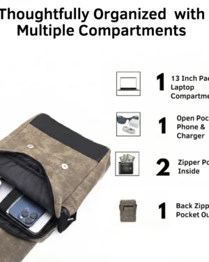 Retro Distorted Vintage Cotton Canvas Messenger Bag (Khaaki)